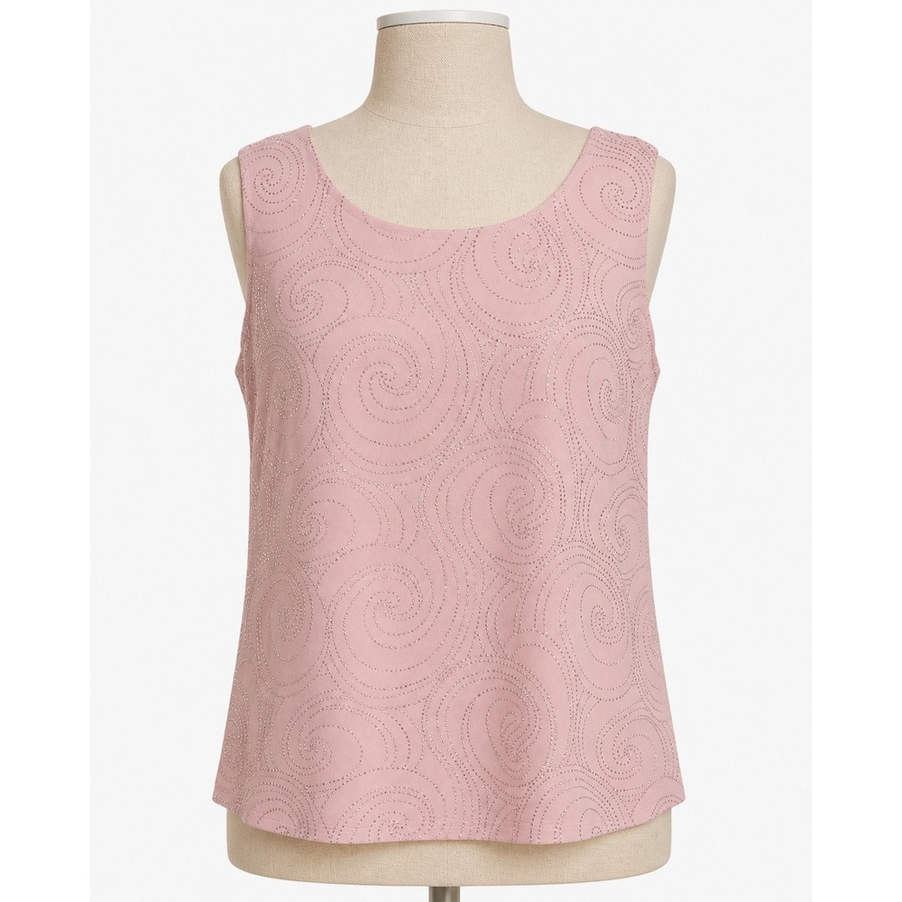 Dana Kay Women's 24W Pink Rhinestone Swirl Sleeveless Blouse 2 Piece Lined Plus